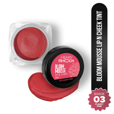 Hilary Rhoda Bloom Mousse Lip N Cheek Tint | Waterproof & Smudge-Proof | 12-Hour Stay | Non-Drying Formula | Mousse Texture | Matte Finish - 5g (Flashy Pink - Shade 03)